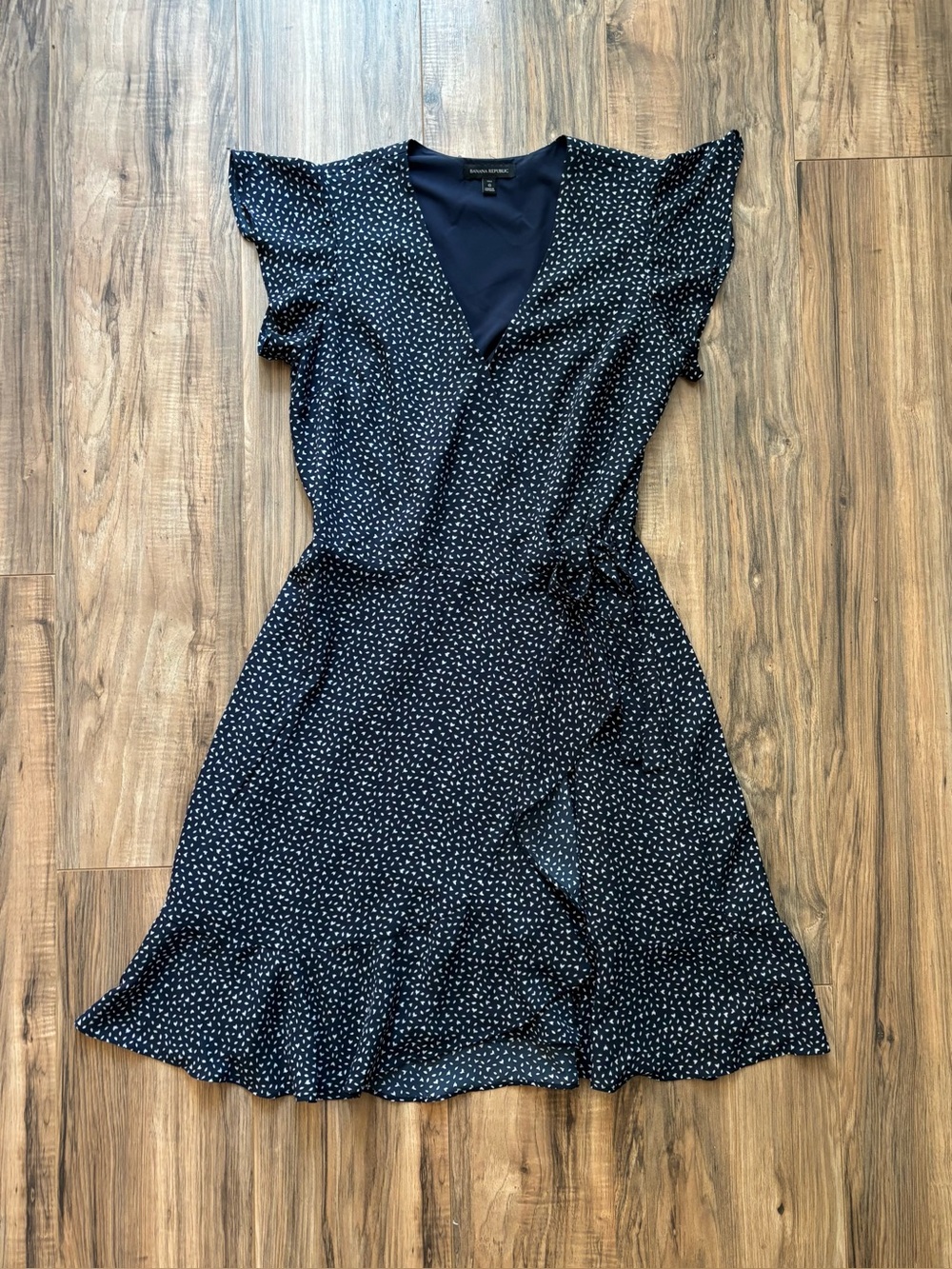Banana Republic Navy and White Polka Dot Wrap-Style Midi Dress Size Tall 6